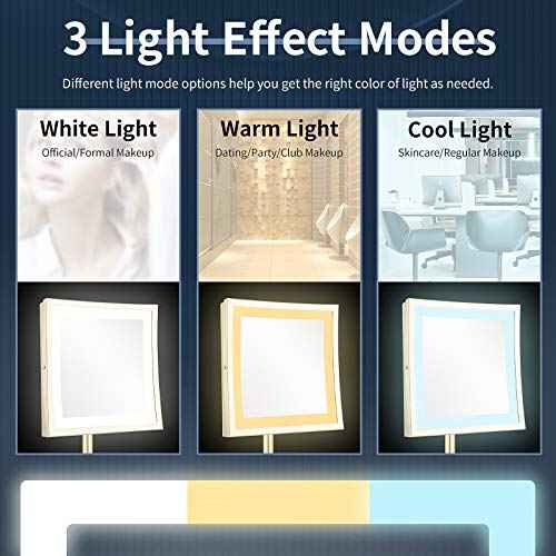 DOWRY Tabletop LED Lighted 5X Magnifying Makeup Mirror Square with Plug 8 Inch Polished Gold Finished