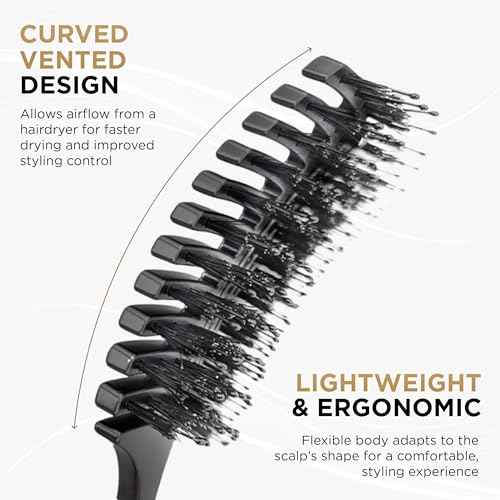 Cocco Vented Boar Brush, Curved Detangling & Styling Tool with Boar & Nylon Bristles, Black