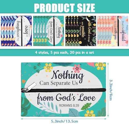 Zhanmai 20 Pcs Pocket Tissue Holder Bible Travel Purse Tissue Holder with Christian Inspirational Verse Floral Travel Pouch Reusable for Women Men Employee Appreciation Church Gifts Bulk 5 x 3 Inch