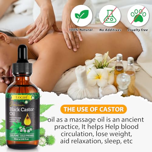 Uocasi 2Pack Jamaican Black Castor Oil, 100% Pure Cold Pressed in Glass Bottles, Body Massage, Hair Growth, Eyebrow Nourishment, 4.04 Oz
