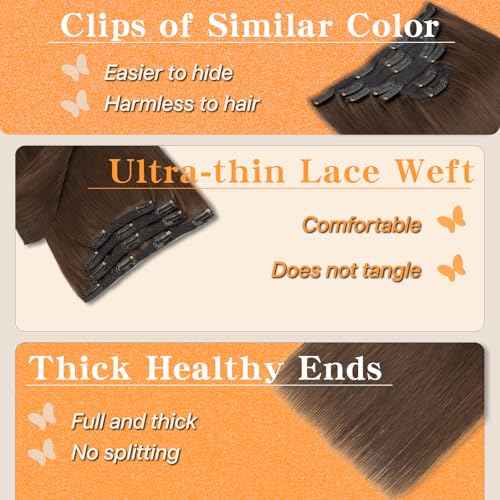 Remy Human Hair Clip in Extensions, Brown, Straight, 12 Inch, 90g, 7 Pcs