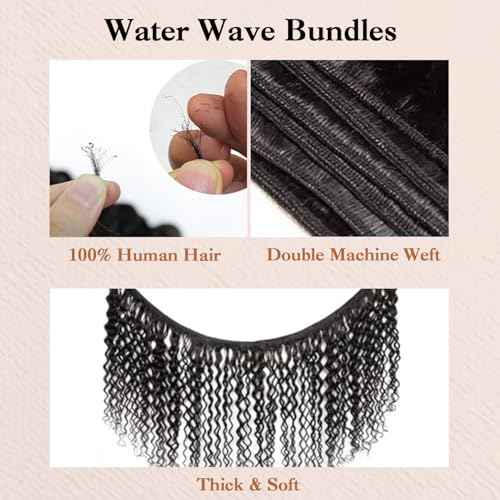 Water Wave Human Hair Bundles 12 14 16 Inch 12A Wet and Wavy Bundles Human Hair 100% Unprocessed Brazilian Virgin Hair Water Wave Curly Weave Extensions Natural Black