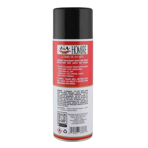 Hombre Red Deodorant Spray 10oz 283g With 80% More Product! (3 Pack)