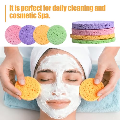 BS-MALL Compressed Facial Sponges - 80-count Reusable Cotton Pads For Face Cleansing,100% Natural Cosmetic Spa Sponges for Facial Cleansing, Soft Travel-friendly With Multi-purpose Daily Use
