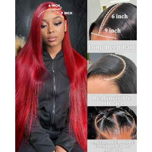99j Burgundy Glueless Wigs Human Hair 9x6 HD Lace Front Wigs Human Hair 200% Density Straight Glueless Wigs Human Hair Pre Plucked Pre Cut wigs for Black Women 26 inch