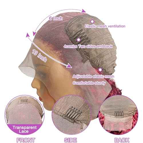 MISSJAY 18 inch Burgundy Lace Front Wigs, Body Wave Glueless HD Lace Frontal with 13x6 Hd Lace Front and 180 Density