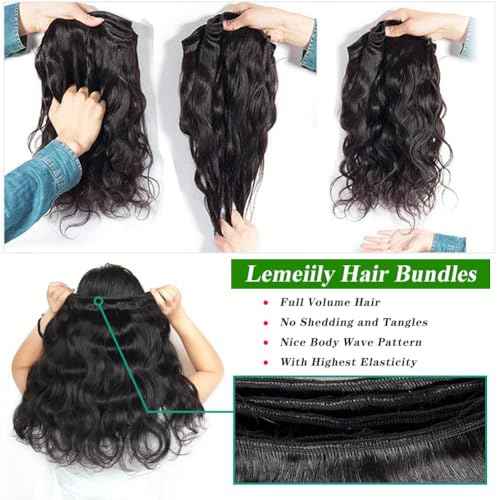 Human Hair Bundles 20 22 24 Inch Body Wave Bundles Human Hair 100% Unprocessed Brazilian Virgin Hair Quick Weave Real Human Hair Extensions Natural Black