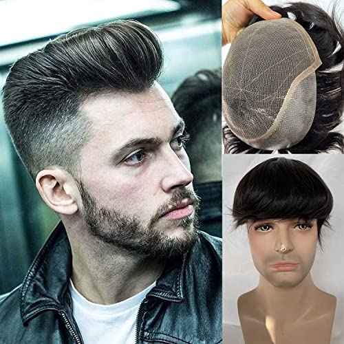 Men's Hairpiece European Human Hair Toupee 10x8inch HD Swiss Lace Super Thin Skin Back Hair Replacement Wig Natural Black Color