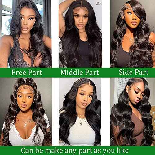 Douyin Body Wave Lace Front Wigs Human Hair Pre Plucked 28 Inch 180% Density 13x4 HD Lace Front Wigs For Women Glueless Transparent Human Hair Wig Natural Black Color