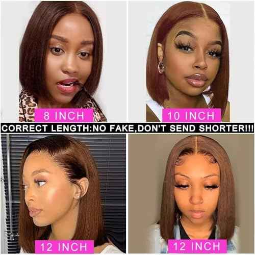 PANDA ANGEL Chocolate Brown Bob Wig Human Hair Wear and Go Glueless Wigs Human Hair Pre Plucked Pre Cut Bob Lace Front Wigs 13X4 Straight HD Brown Bob Lace Frontal Wig for Women 16 Inch