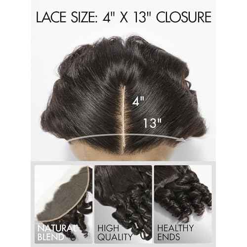 LUVME 13x4 Loose Wave Lace Frontal - 100% Human Hair, HD Transparent Lace, 150% Natural Black, 14 Inch