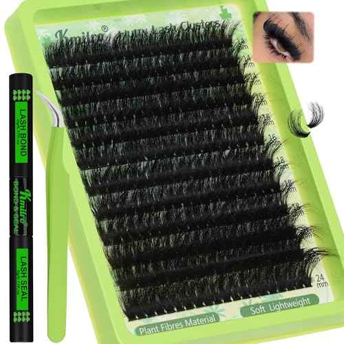 Lash Clusters Kit 14-24mm 180D Volume Clusters Eyelash Extensions 240Pcs Wispy Lashes Waterproof Individual Thick DIY Lashes Extension Kit with Lash Bond & Seal Tweezers, Replacement for Kmilro