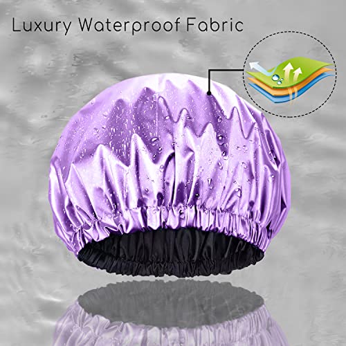 Shower cap for women,Luxury Silk Lined Shower Cap, Machine Washable, Adjustable Size & Reusable,Large Satin Shower Cap for all hair-purple