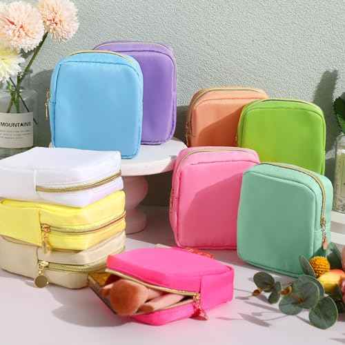 Paterr 50 Pieces Nylon Make up Pouch Bag Bulk Mini Cosmetic Bag with Zipper Travel Small Makeup Pouch Organizer End of the Year Gifts Bulk for Women