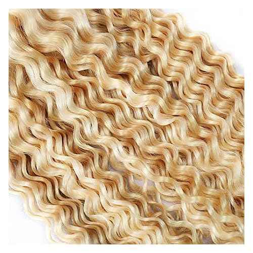 P27/613 Bundles Highlight Curly Wave Human Hair Bundle Two Tone Honey Blonde Mixed With Blonde 3 Bundles 12 14 16 Inch 613 Kinky Curly Bundle Ombre Hair Weave