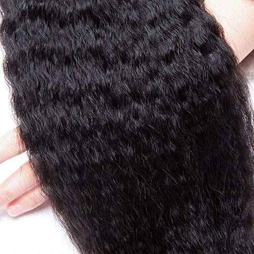 QTHAIR 16A Brazilian Kinky Straight 3 Bundles 16 18 20 Inch Yaki Straight Human Hair Bundles 100% Unprocessed Virgin Brazilian Human Hair Weave Natural Black
