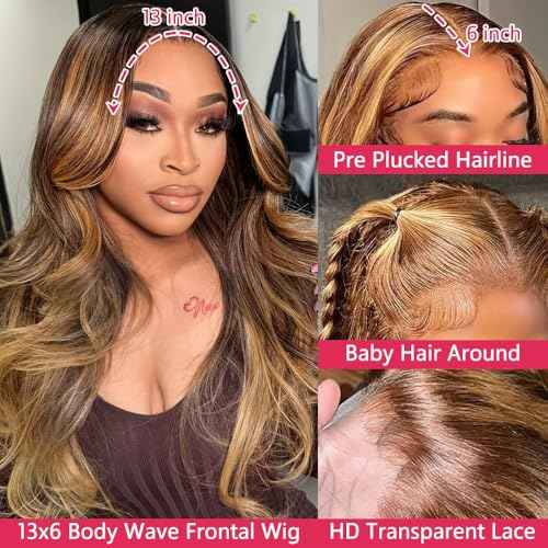 30 Inch Honey Blonde Ombre Lace Front Wig Human Hair 13x6 HD Lace Front Wig 4/27 Highlight Ombre Body Wave Lace Frontal Glueless Wigs Pre Plucked with Baby Hair