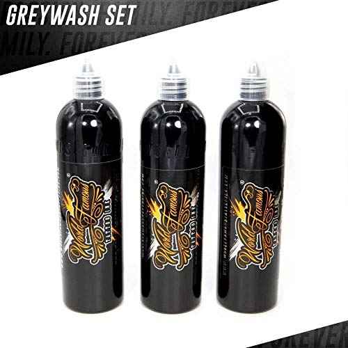 World Famous Grey Tattoo Ink, Vegan and Professional Ink, Made in USA, Grey Wash Tattoo Ink (Set of 3), 4 oz