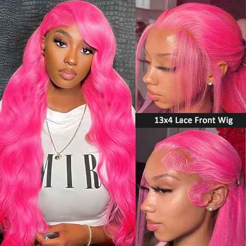 26 Inch Pink Wig Human Hair 13x4 Body Wave HD Lace Front Wigs Human Hair Pre Plucked 200 Density Human Hair Lace Front Wigs Colored Pink Frontal Wigs Human Hair