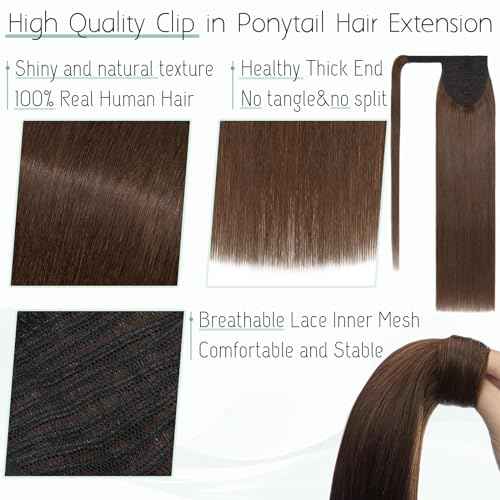 S-noilite Wrap Around Ponytail Extension Human Hair #4 Medium Brown Ponytail Extensions Real Remy Hair 14inch Long Straight Clip in Human Hair Ponytail 80Grams