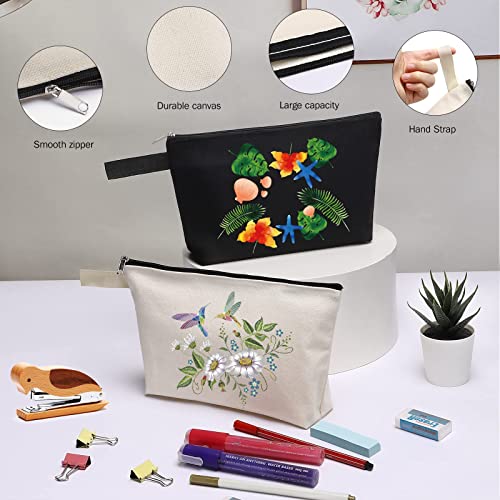 Sinzip 10 Pieces Cotton Canvas Makeup Bag with Bottom, Multi-Purpose Cosmetic Bag with Zipper Travel Toiletry Pouch, Blank DIY Craft Bag Pencil Bag (S, Black) (MN-WB07)