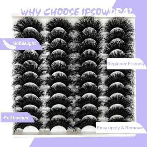 Mink Lashes Fluffy Wispy 20mm 3D Volume Full Dramatic Faux Mink D Curl Long Strip Lashes Pack 25 mm Big Cat Eye False Eyelashes