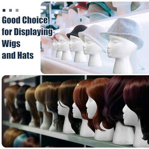 Gisafai 12 Pcs Foam Wig Head with 50 Pcs T Pins Female Foam Mannequin Wig Stand and Holder 11" Tall Cosmetics Model Head Display Hair, Hats Hairpieces Display for Home Travel Salon