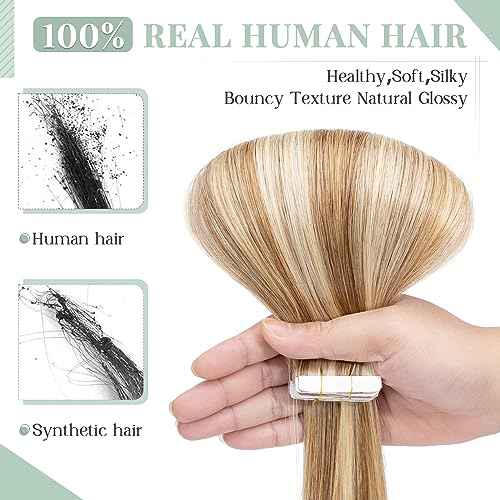 Rich Choices Tape in Hair Extensions Human Hair, 40pcs 100g 100% Remy Tape Hair Extensions Real Human Hair,Seamless Tape in Hair Extension 18 Inch #12P613 Golden Brown Highlighted Bleach Blonde