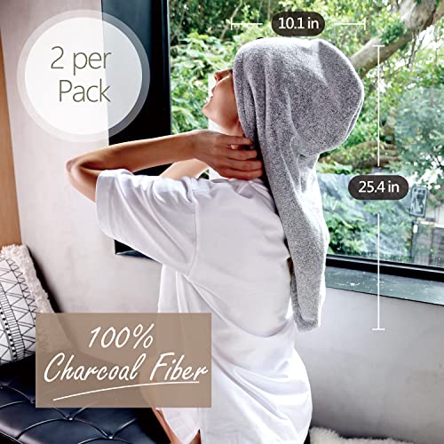 myHomeBody Hair Towel Wrap | Luxury Rapid-Dry Hair-Drying Turban | Ultra Soft and Quick Drying Absorbent Charcoal Fiber, with Coconut Shell Button – 2 Pack