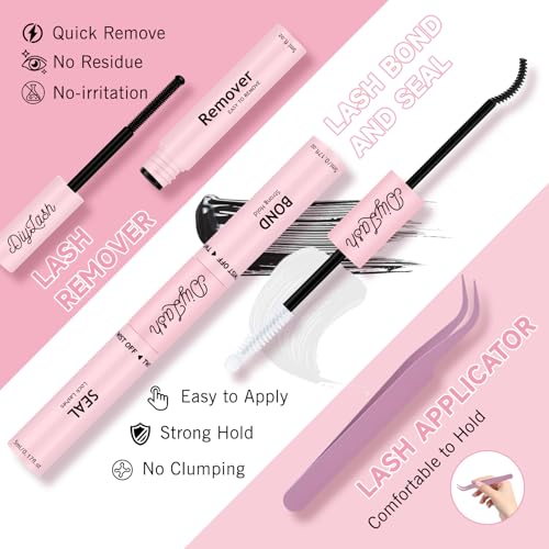 Fairy Lash Clusters Kit Spiky Manga Lash Clusters D Curl 144Pcs 8-18mm Lash Extension Kit Wispy Invisible Band Lashes Kit with Bond and Seal,Remover,Applicators DIY at Home(Fairy)
