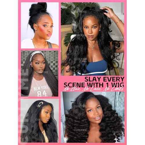 Curlyme Half Wig Human Hair Flip Over Kinky Straight Drawstring Human Hair No Lace Glueless Invisible Hairline Beginner Friendly Wear Go Wig For Women Clip In 195% Density 20 Inch