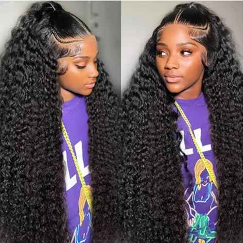 32 Inch Deep Wave Lace Front Wigs Human Hair 200% Density 13x4 HD Transparent Lace Frontal Wigs Pre Plucked with Baby Hair Deep Curly Human Hair Wig for Black Women Virgin Hair Wigs Human Hair