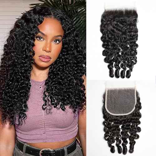 Lemoda 5x5 Closure Burmese Curly HD Transparent Lace Closure 12A Burmese Virgin Human Hair Closure Pre Plucked with Baby Hair Natural Black 20 Inch