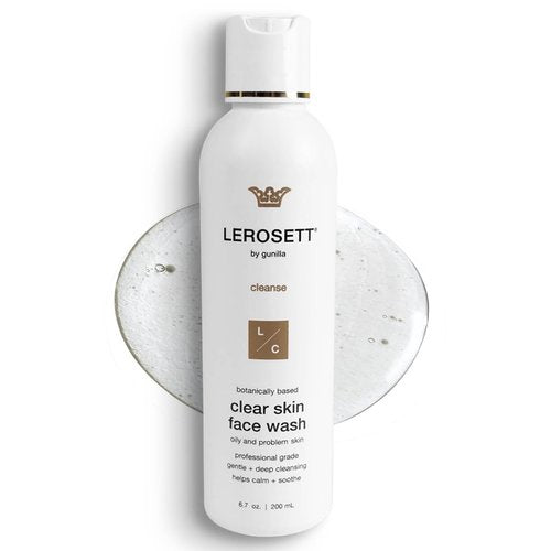 LEROSETT® Clear Skin Face Wash – Gentle Gel Cleanser with 60% Aloe-Rich Botanicals, 4% Glycolic Acid & Vit-E Microbeads – Fights Breakouts, Unclogs Pores, Balances Oil – Spa-Grade, Vegan – 6.7oz
