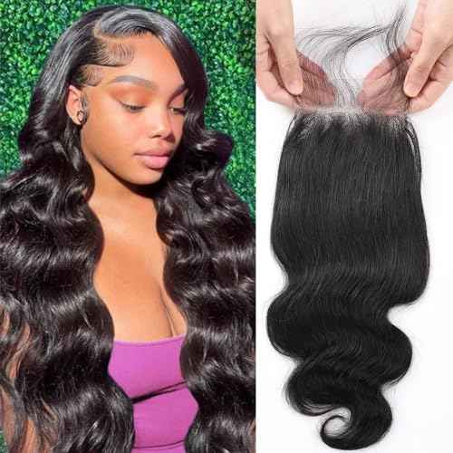 QTHAIR 16A Brazilian Body Wave Human Hair Lace Closure(20" Free Part Natural Black) 100% Unprocessed Brazilian Body Wave Virgin Hair Swiss Lace Closure 150% Density 4x4 Closure