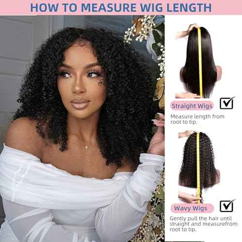 Afro Kinkycurly Wig Human Hair Kinky Curly13x6 Lace Front Wig 100% Real Human Hair Wigs 200 Density 16 Inch True to Length and Density 13x6 Lace Wigs for Women Preplucked Hairline Natural Black Color