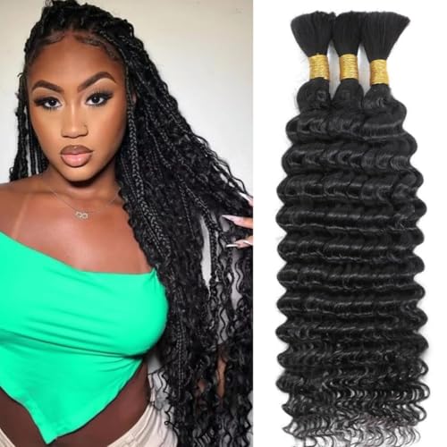 Deep Wave Curly Braiding Hair Extensions Synthetic Curly Crochet Hair High Temperature Fiber Bio Protein Hair (Natural Black 18 Inch 3 Packs 100g)