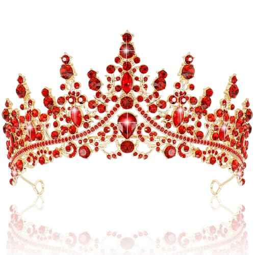 TOBATOBA Red Crown and Tiara Queen of Heart Crown Quinceanera Princess Tiara for Women Birthday Wedding Prom Valentine Day Halloween Costume