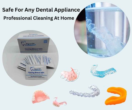 AlignerOff Cleaning Mineral Salts – Cleaner Crystals for Aligners, Retainers, Nightguards, & Dentures– Removes Stains, Plaque & Odors – Daily Safe Formula for Dental Appliances-3g Powder