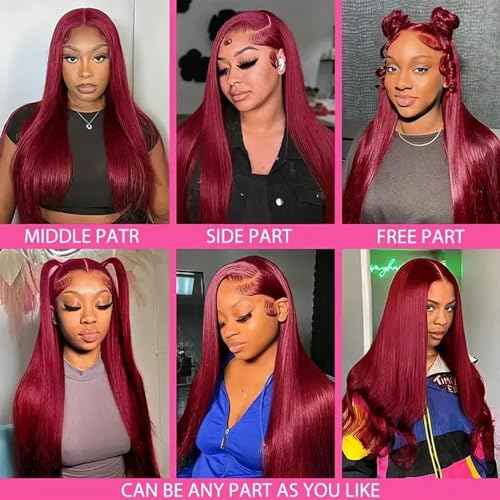20Inch 99j Burgundy Lace Front Wigs Human Hair 13x6 HD Straight Glueless Lace Frontal Wigs for Women 180% Density Pre Plucked with Baby Hair Wine Red Wigs Human Hair