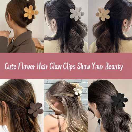 Flower Hair Clips, 8PCS Large Claw Clips for Women Thick Thin Hair, Big Cute Matte Hawaiian Flower Hair Claw Clips for Women Girls Styling Gifts 8 Neutral Colors