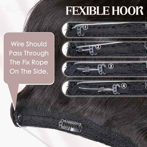 Elailite Halo Hair Extensions Real Human Hair for Women Natural Black Wavy Hair Halo Clip in Remy Hairpiece with Adjustable Invisible Wire 20 Inch 70G