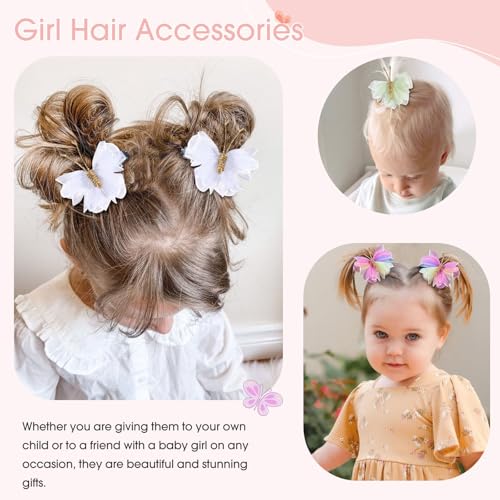 Oaoleer 16PCS Mini Butterfly Hair Clips, 2" Tulle Mesh Hair Bow Pins Colorful Butterfly Hair Barrettes Wedding Hair Accessories for Baby Girls