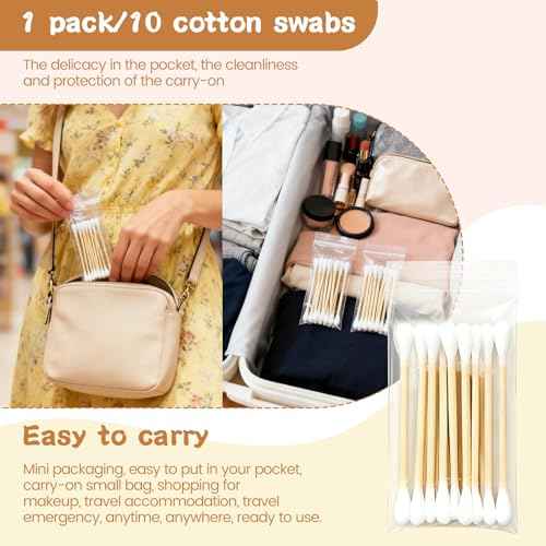 500 Pcs (50 Packs of 10) Travel Size Cotton Swabs Individually Wrapped Cotton Swabs for Ears,Double Tipped Ear Swabs,Round Tip Ear Sticks,Travel Ear Cleaning Cotton Buds for Hotel Makeup,Clean
