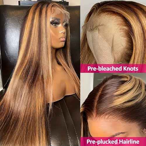 SIFULAN 13x4 Honey Blonde Lace Front Wig Human Hair 180 Density 26 Inch Highlight Ombre Straight HD Transparent Lace Pre Plucked Human Hair Wigs for Women P4/27 Color