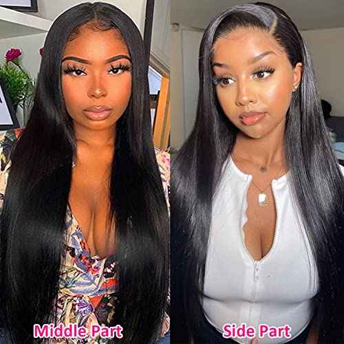 Subella 13x5inch HD Transparent Lace Front Wigs Human Hair Pre Plucked Hairline with Baby Hair 220% Density 12A Straight HD Lace Frontal Wig for Black Women (16inch)