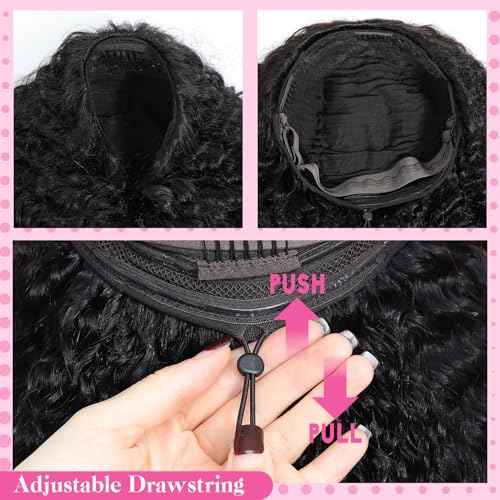 Myecool Curly Half Wig Human Hair 200 Density Glueless Wear and Go Wigs Human Hair 16 Inch 3 In 1 Half Wigs for Women Drawstring Seamless Flip Over Beginner Friendly