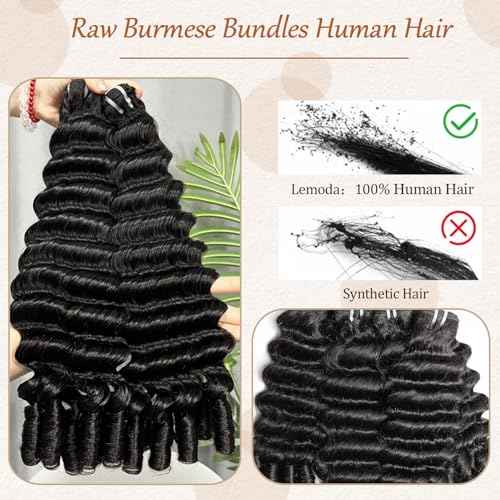 Lemoda Burmese Deep Wave Bundles Human Hair 14 14 14 Inch 100% Unprocessed Raw Human Hair Loose Deep Wave 3 Bundles Extensions 15A Raw Burmese Curly Bundles Natural Color