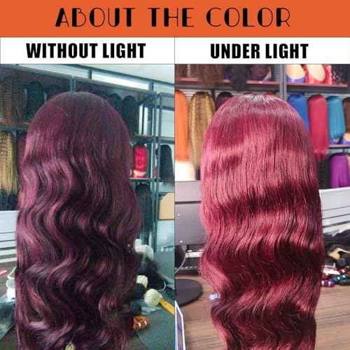 99j Burgundy Lace Front Wigs Human Hair Wigs for Black Women Human Hair Body Wave Wigs Glueless 13x6 Hd Lace Frontal Wig with Baby Hair 26 Inch