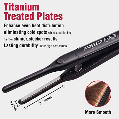 RED by KISS Titanium Styler Pencil Flat Iron 3/10" ? Ultra-Precise Edge & Pixie Cut Styling, 450¡ÆF Max Heat, Frizz-Free, Instant Temperature Control, Professional & Home Use